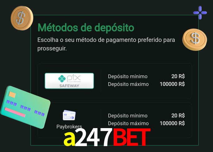 O cassino a247bet oferece uma grande variedade de métodos de pagamento